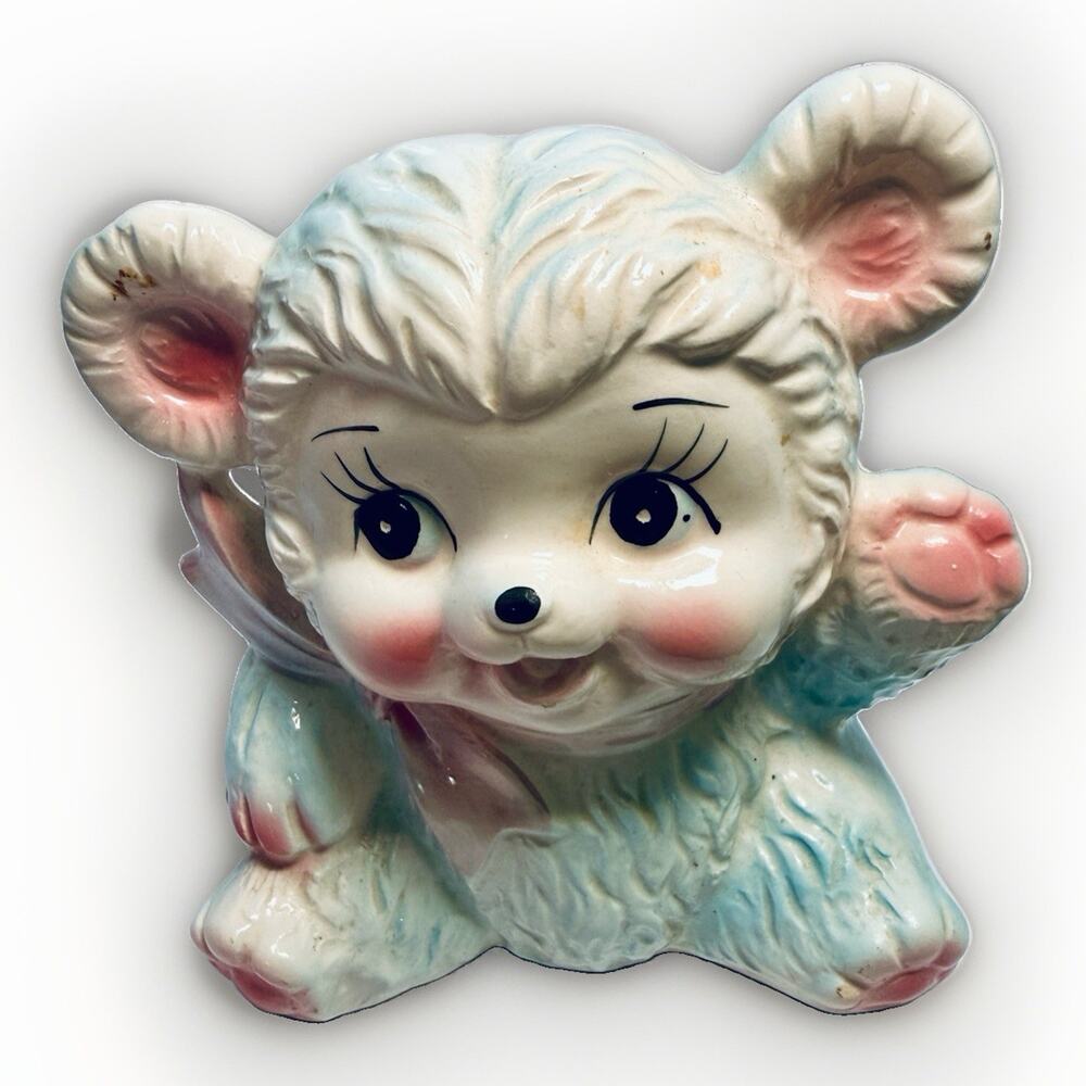 Vintage Nancy Pew Japan Ceramic Baby Teddy Bear Nursery Planter #7952 Kitsch MCM